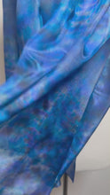 Load and play video in Gallery viewer, Hand Dyed Long Silk Scarf in Blue Purple Turquoise Grey by Designer Silk Artist
