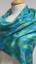 Load and play video in Gallery viewer, Hand Dyed Square Silk Scarf in Blue Teal Turquoise Jade Green
