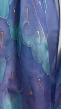 Load and play video in Gallery viewer, Leaves Design X Long Silk Scarf in Blues &amp; Purple : Hand Painted Silk
