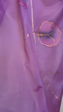 Load and play video in Gallery viewer, Sweet Peas Design X Long Silk Scarf : Hand Painted Silk in Clover Pink Red Navy
