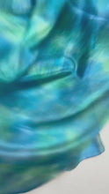 Load and play video in Gallery viewer, Hand Dyed Silk Neck Scarf in Peacock Blue Teal Jade by Designer Silk Artist
