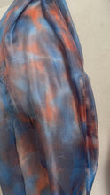 Load and play video in Gallery viewer, Hand Dyed Silk Small Neck Scarf in Dark Turquoise Caramel Brown by Designer Silk Artist
