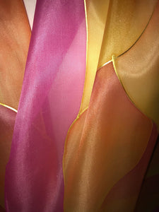 Flames Design X Long Silk Scarf in Pink Hand Painted Silk by Designer Silk
