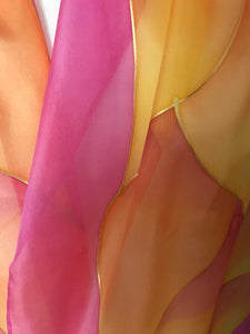 Flames Design X Long Silk Scarf in Pink Hand Painted Silk by Designer Silk