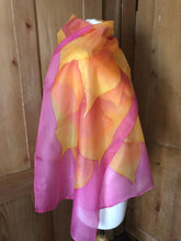 Load image into Gallery viewer, Flames Design X Long Silk Scarf in Pink Hand Painted Silk by Designer Silk
