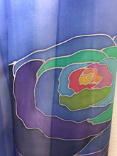 Load image into Gallery viewer, Popart Roses Design Silk Scarf in Blue Hand Painted Silk by Designer Silk
