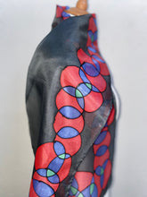 Load image into Gallery viewer, Bubbles Hand Painted Silk Neck Scarf in Red and Black
