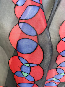 Bubbles Hand Painted Silk Neck Scarf in Red and Black