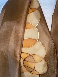 Bubbles Design Silk Long Scarf in Brown Hand Painted by Designer Silk 144 x 40 cm