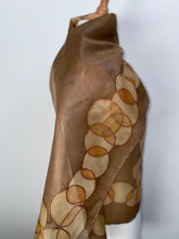 Load image into Gallery viewer, Bubbles Design Silk Long Scarf in Brown Hand Painted by Designer Silk 144 x 40 cm
