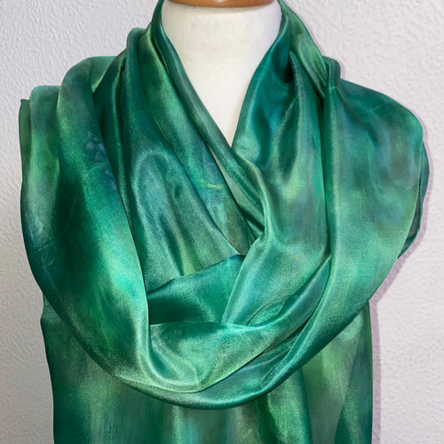 Apple Green Jade Painted & Dyed Long Silk Scarf by Designer Silk