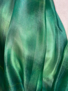Apple Green Jade Painted & Dyed Long Silk Scarf by Designer Silk