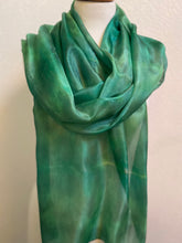 Load image into Gallery viewer, Apple Green Jade Painted &amp; Dyed Long Silk Scarf by Designer Silk
