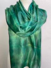 Load image into Gallery viewer, Apple Green Jade Painted &amp; Dyed Long Silk Scarf by Designer Silk
