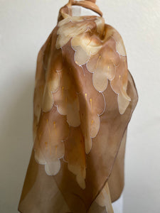 Leaves Design Long Scarf in Brown : Hand Painted Silk by Designer Silk