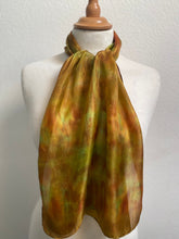 Load image into Gallery viewer, Hand Dyed Silk Neck Scarf in gold, brown, green
