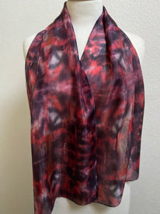 Hand Dyed Silk Neck Scarf in Charcoal & Red