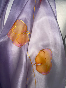 Sweet Pea Design Long Silk Scarf in Lilac : Hand Painted Silk