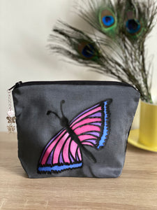 Butterfly Design Cosmetics Purse : Hand Painted Silk