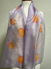 Load image into Gallery viewer, Sweet Pea Design Long Silk Scarf in Lilac : Hand Painted Silk
