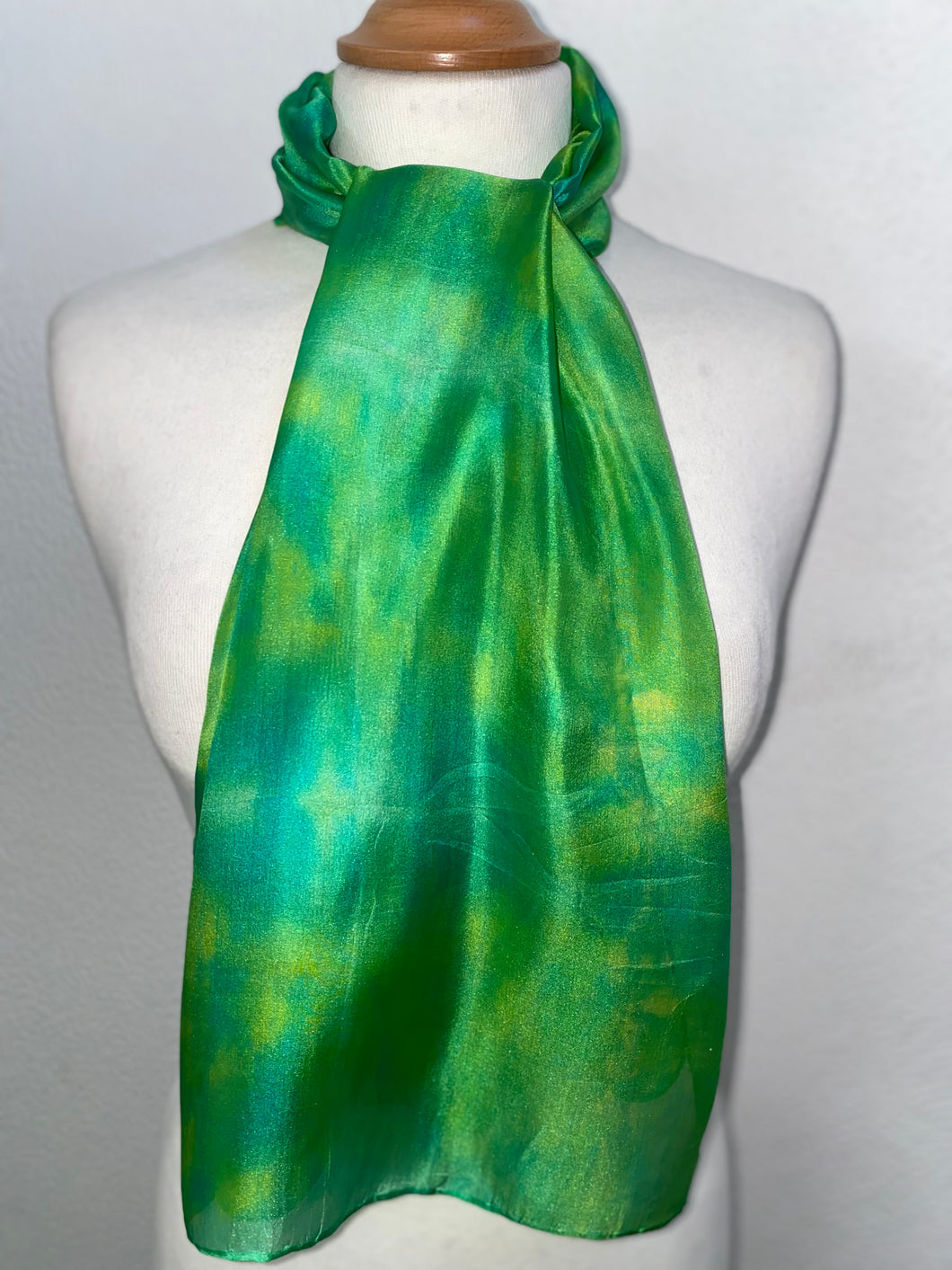 Hand Dyed Silk Neck Scarf in Greens