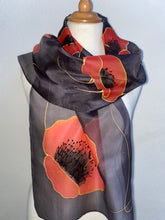 Load image into Gallery viewer, Poppies Design Long Scarf : Hand Painted Silk
