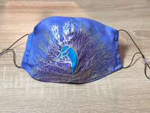 Load image into Gallery viewer, Silver Peacock Design Hand Painted Silk Face Covering/Mask
