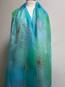 Seed Heads Design X Long Silk Scarf : Hand Painted Silk