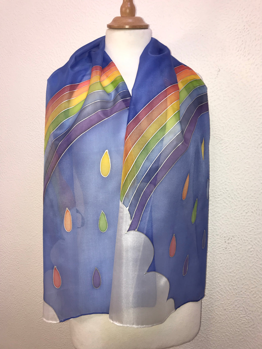 Rainbow Design Long Silk Scarf : Hand Painted Silk