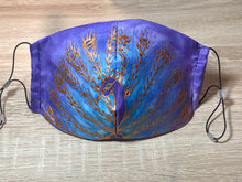 Load image into Gallery viewer, Copper Peacock Design Hand Painted Silk Face Covering/Mask
