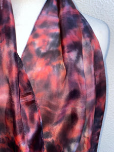 Hand Dyed Silk Neck Scarf in Charcoal & Red