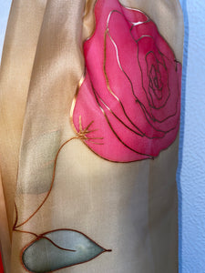 Roses Design X Long Silk Scarf : Hand Painted Silk