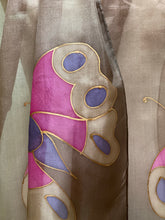 Load image into Gallery viewer, Butterfly Design Long Silk Scarf in Brown &amp; Pink : Hand Painted Silk
