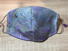 Load image into Gallery viewer, Marbled Silk Face Covering/Mask in Lilac and Blue
