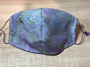 Marbled Silk Face Covering/Mask in Lilac and Blue