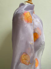 Load image into Gallery viewer, Sweet Pea Design Long Silk Scarf in Lilac : Hand Painted Silk
