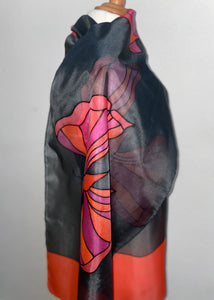 Butterflies Design X Long Silk Scarf : Hand Painted Silk