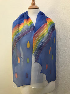 Rainbow Design Long Silk Scarf : Hand Painted Silk
