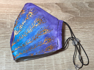 Copper Peacock Design Hand Painted Silk Face Covering/Mask